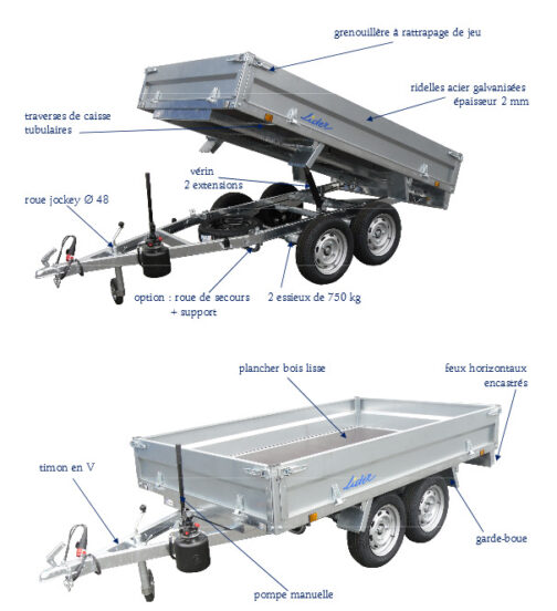 Remorque benne hydraulique LIDER 750 KG
